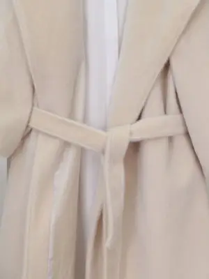 Krem Kolu Ribanalı Şal Yaka Astarlı Kaşe Kaban Kadın Giyim