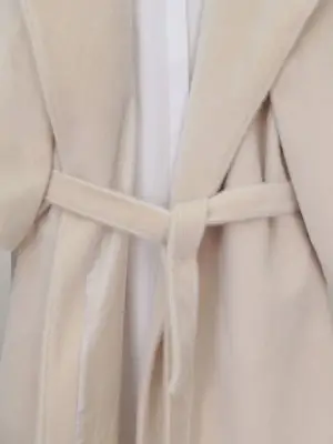 Kolu Ribanalı Şal Yaka Astarlı Kaşe Kaban -Krem