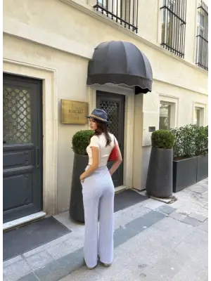 Omarı Trendy Su Yolu Desenli Cepli Kombinleme Kolay Pantolon - Açık Mavi