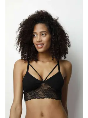 Siyah Dantelli Çapraz İpli Büstiyer Kadın Giyim