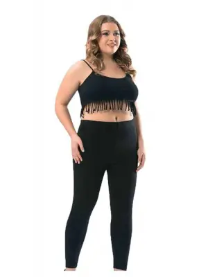 Omarı Büyük Beden Uzun Paça Likralı Siyah Sporcu Tayt