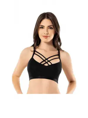 Omarı Derin V Yakalı Siyah Çapraz İpli Büstiyer