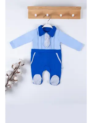 Kravat Aksesuarlı Ayaklı % 100 Pamuklu Erkek Bebek Tulumu