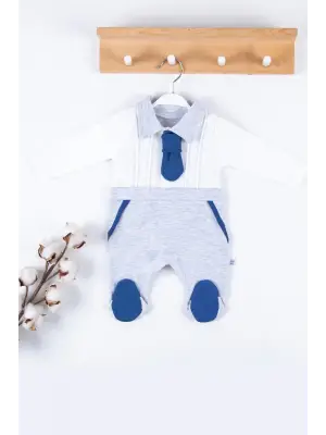 Kravat Aksesuarlı Ayaklı % 100 Pamuklu Erkek Bebek Tulumu