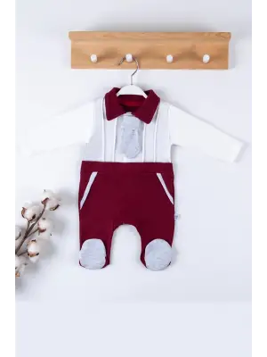 Kravat Aksesuarlı Ayaklı % 100 Pamuklu Erkek Bebek Tulumu