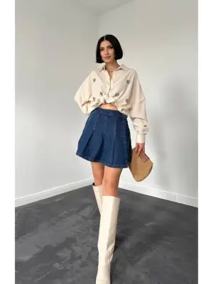 Omarı Zarif Krem Taş Gömlek