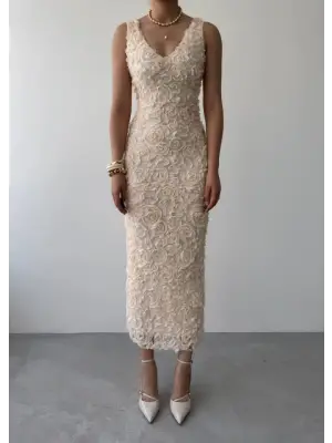 Kren Gül Detaylı Elbise