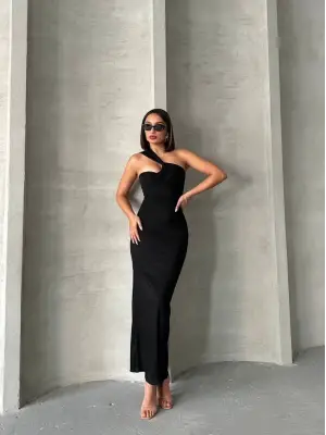 Etkileyici Tek Omuz Uzun Elbise