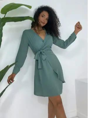 Omarı Fırfırlı Ayrobin Elbise - Mint