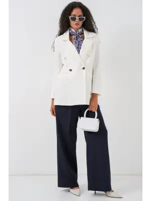 Kruvaze Yaka Blazer Ceket 0722 - Beyaz