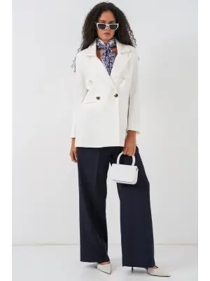 Kruvaze Yaka Blazer Ceket 0722 - Beyaz