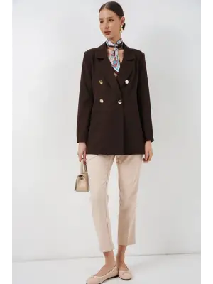 Kruvaze Yaka Blazer Ceket 0722 - Kahverengi