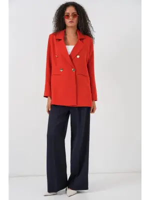 Kruvaze Yaka Blazer Ceket 0722 - Kiremit