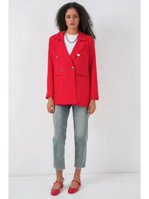 Kruvaze Yaka Blazer Ceket 0722 - Kırmızı