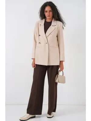 Kruvaze Yaka Blazer Ceket 0722 - Krem