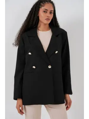 Kruvaze Yaka Blazer Ceket 0722 - Siyah