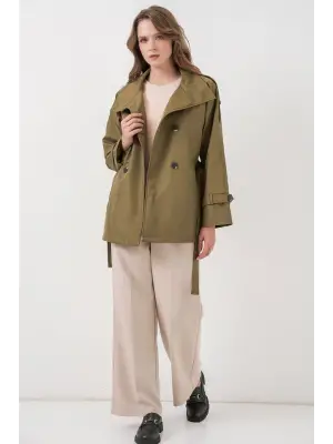 Kruvaze Yaka Kısa Trençkot 5980 - Haki