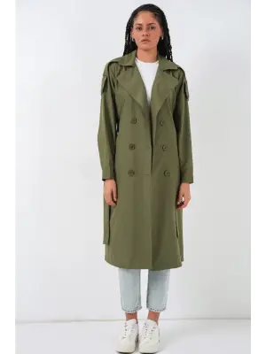 Kruvaze Yaka Trençkot 5978 - Haki