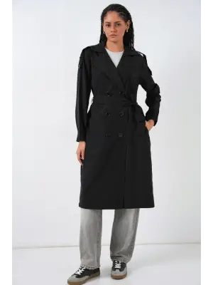 Kruvaze Yaka Trençkot 5978 - Siyah