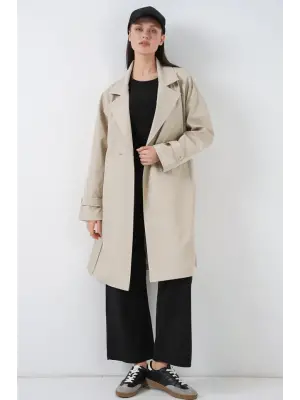 Kruvaze Yaka Trençkot 5987 - Bej
