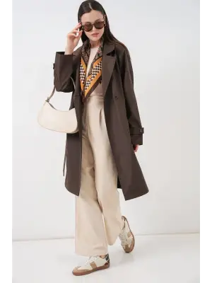 Kruvaze Yaka Trençkot 5987 - Kahverengi