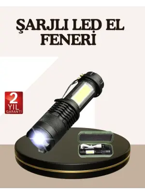 Küçük Boy Şarjlı Led El Feneri Taşınabilir Klipsli
