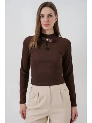 Kurdale Detay Uzun Kollu Bluz 977 - Kahverengi