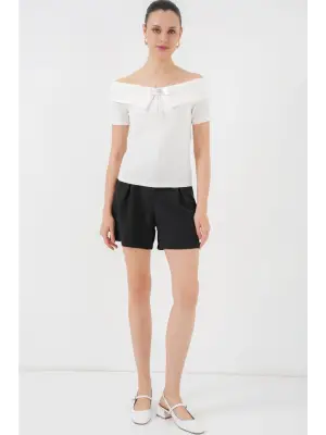 Kurdele Detaylı Örme Bluz 949 - Beyaz