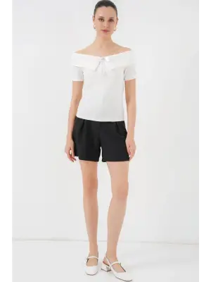 Kurdele Detaylı Örme Bluz 949 - Beyaz