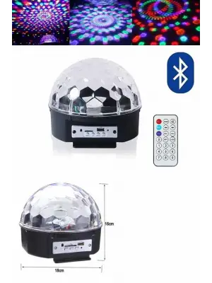 Küre Disko Topu Müzik Çalar Renkli Lazer Işıklı Bluetooth Disko Parti Işığı Kumandalı