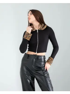 Omarı Kürk Detaylı Şık Crop Ceket