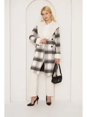 Kürklü Ekose Kaban Kadın Giyim