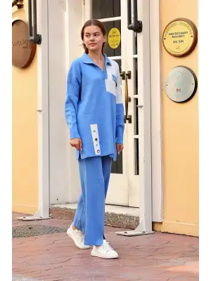 Kuş gözü triko takım Mavi