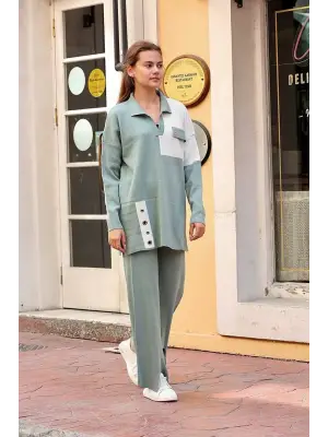 Omarı Mint Renkli Kuş Gözü Triko Takım