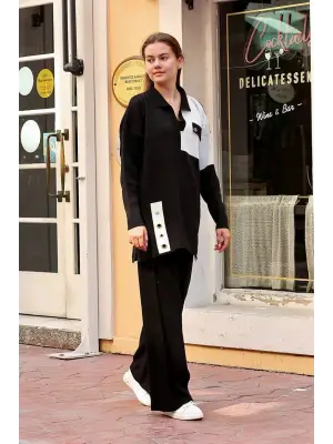 Siyah Kuş Gözü Triko Takım Kadın Giyim