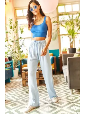 Omarı Açık Mavi Viscon Palazzo Pantolon