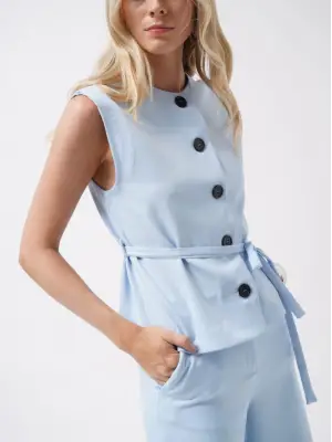 Kuşaklı Dokuma Yelek Kadın Giyim