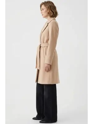 Zarif Kuşaklı Kaban Bej