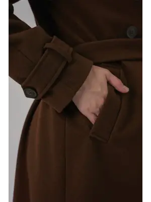 Kuşaklı Kaşe Kaban 9161 - Kahverengi