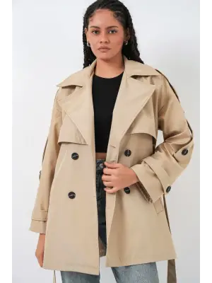Kuşaklı Kısa Trençkot 5974 - Bej