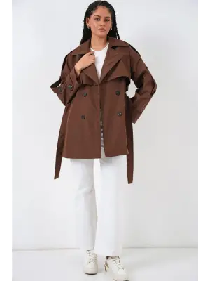 Trend Kısa Trençkot - Kahverengi