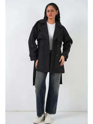 Kuşaklı Kısa Trençkot 5974 - Siyah