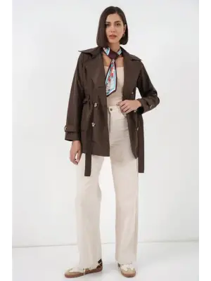 Kuşaklı Kısa Trençkot 5982 - Kahverengi