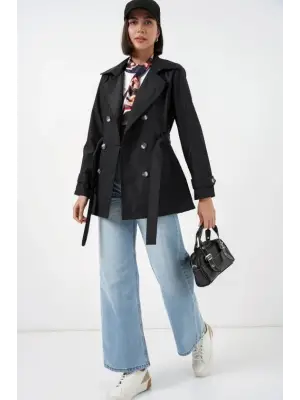 Kuşaklı Kısa Trençkot 5982 - Siyah