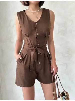 Kuşaklı Şortlu Tulum Kadın Giyim