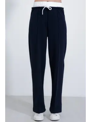 Lacivert Bol Paça Çımalı Pantolon 6662