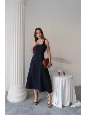 Omarı Kadife Gabardin Elbise