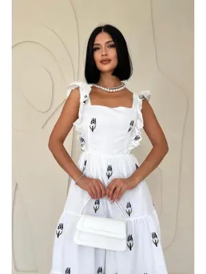 Omarı Şık Lacivert Fırfırlı Elbise