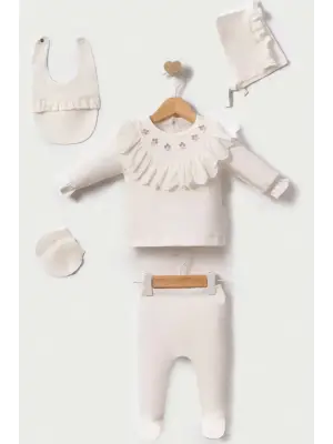 Lale Nakışlı Yenidoğan Kız Bebek 5 Parça Hastane Çıkışı Zıbın Seti