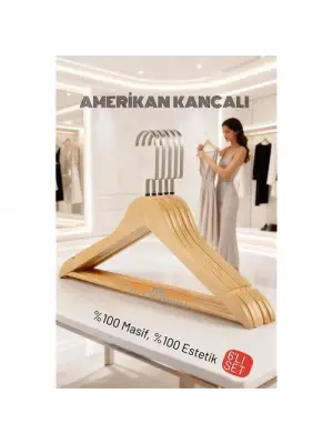 LasVegas Ahşap Elbise Askısı - 6lı Set, Lüks Amerikan Kancalı Gardırop Düzenleyici